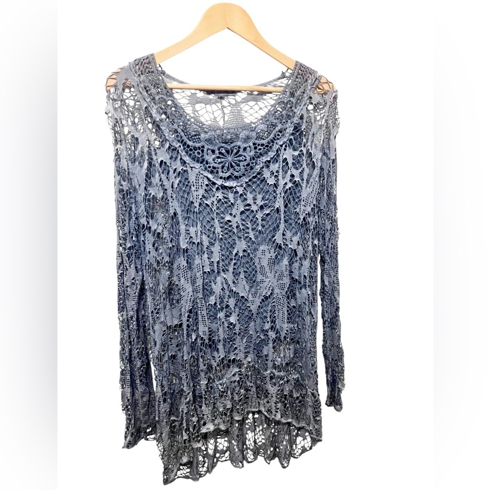 Tempo Paris Charcoal‎ Lace Crochet Knit Top Whimsigoth Fairycore Witchy Whimsy